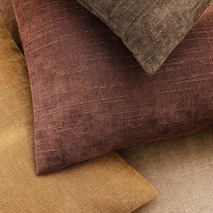 Foindtower Set of 2 Textured Chenille Throw Decorative Pillow Covers Square Accent Solid Cushion Cover Neutral Farmhouse Lumbar Pillow Case for Couch Sofa Bedroom Living Room 12x20 Inch,Golden Brown