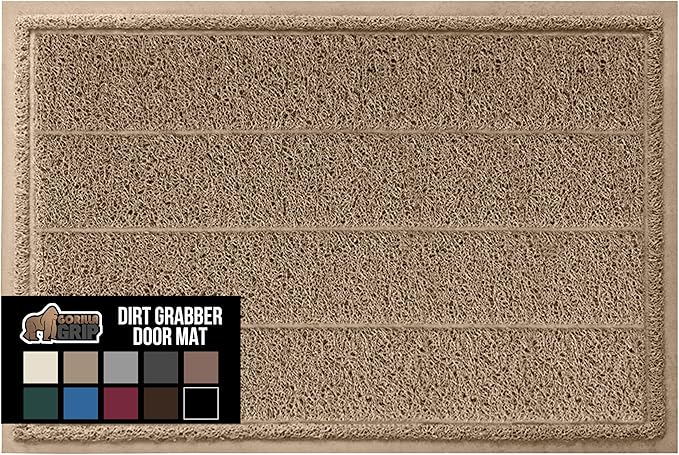 GORILLA GRIP Dirt Grabber Mesh Doormat, Low-Profile, Stain and Fade Resistant Heavy Duty Quick Dry Striped Doormats, Mats for Indoor or Outdoor Entry, Shoe Scraper, Garage Entrance Mat 35x23, Taupe