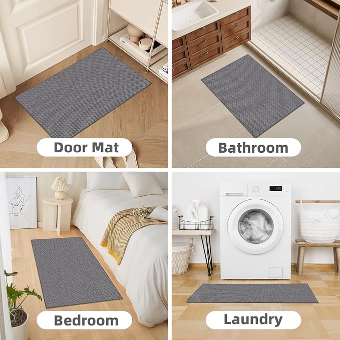 StepAura Indoor Ultra Thin Door Mat 24"x36", Low Profile Non Slip Rubber Backing Front Door Mat Indoor Entrance, Grey