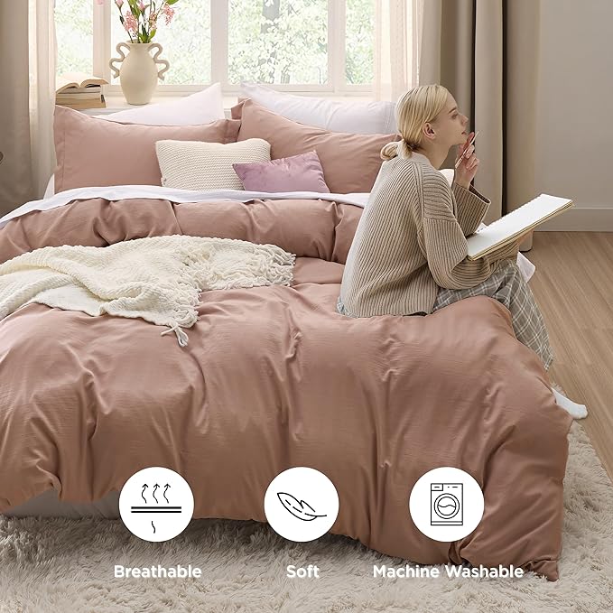 Bedsure Mocha Mousse Duvet Cover Full Size - 3 Pieces Prewashed Extra Soft Cotton-Like Bedding Set, Includes 1 Duvet Cover 80x90 Inches with Zipper Closure & 2 Pillow Shams, Comforter Not Included