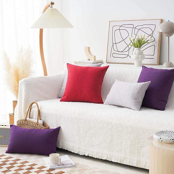 Home Brilliant Eggplant Pillow Covers 20x20 Couch Throw Pillows Linen Square Pillowcases for Couch Sofa, 20 x 20 inches(50cm), 2 Pieces, Purple