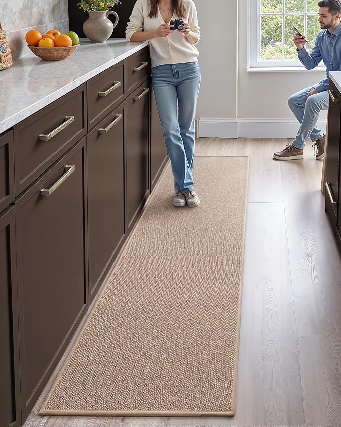 Color&Geometry Kitchen Rugs Kitchen Mats for Floor, 17"X59" Beige Kitchen Rugs Non Slip Washable with Rubber Backing, Low Pile, Quick Dry, Easy Clean Kitchen Runner Rug Kitchen Sink Mat