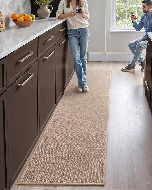 Color&Geometry Kitchen Rugs Kitchen Mats for Floor, 17"X59" Beige Kitchen Rugs Non Slip Washable with Rubber Backing, Low Pile, Quick Dry, Easy Clean Kitchen Runner Rug Kitchen Sink Mat