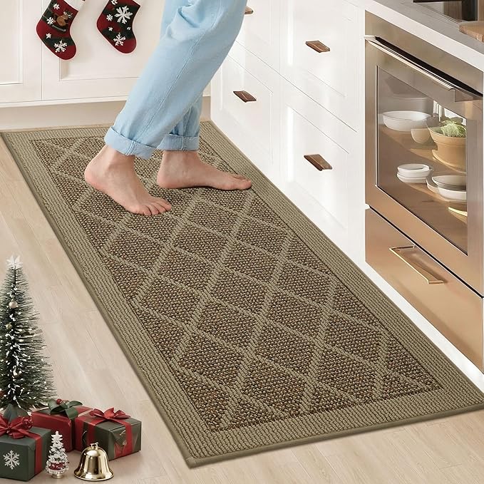 COSY HOMEER Kitchen Rug Non Slip Washable, 20"x48" Absorbent Kitchen Mats for Floor, Runner Rugs for Kitchen Floor, 100% Polypropylene Kitchen Sink Rug (Beige)