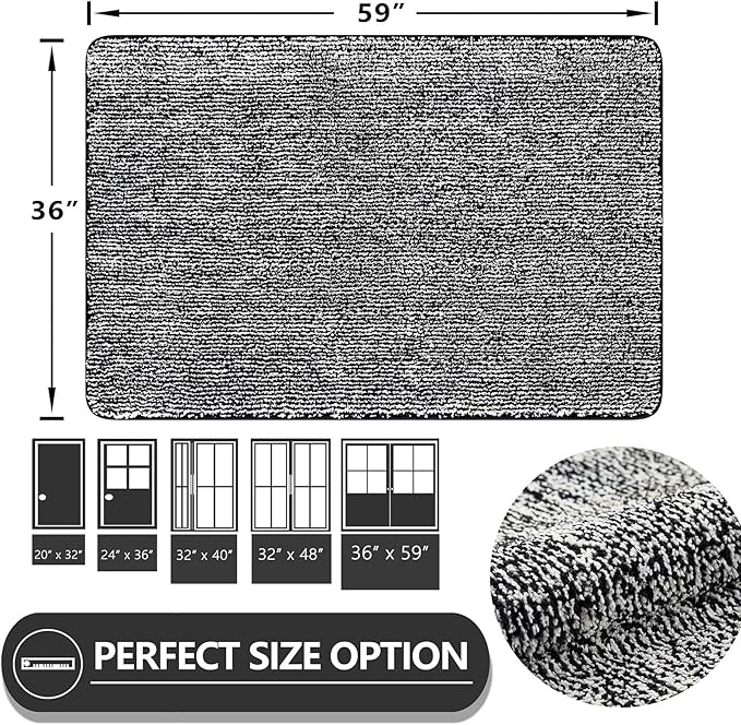 REFETONE Indoor Doormat, Front Door Mat 36"x60" Absorbent Rubber Backing Non Slip Back Door Mats, Washable Low-Profile Inside Floor Mat Door Rugs for Entryway, Resist Dirt Mud Mat for Dogs, Black