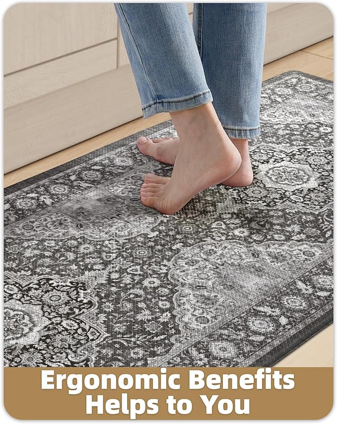 Color&Geometry Anti Fatigue Kitchen Mats for Floor 24x59, Vintage Decor, Easy Clean, Waterproof & Oil Proof, 0.4" Thick Cushioned, Non-Slip Kitchen Runner Rug for Sink, Laundry, Office, Grey