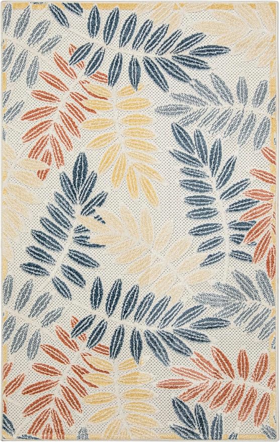 Nourison Home Aloha Ivory Blue 2'8" x 4' Area Rug - Easy Clean, Non Shedding, Bed Room, Living Room, Dining Room, Kitchen (3' x 4')