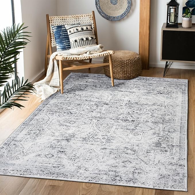 Domitapis Area Rug 3×5, Vintage Boho Rug,Ultra-Soft Low Pile, Washable, Non Slip,Stain Resistant Printed Carpet for Living Room Bedrooms Playroom Office Kitchen, Classic-Grey