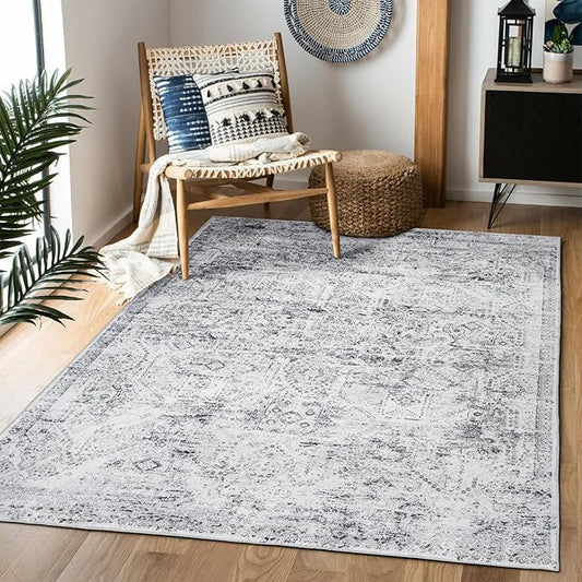 Domitapis Area Rug 3×5, Vintage Boho Rug,Ultra-Soft Low Pile, Washable, Non Slip,Stain Resistant Printed Carpet for Living Room Bedrooms Playroom Office Kitchen, Classic-Grey