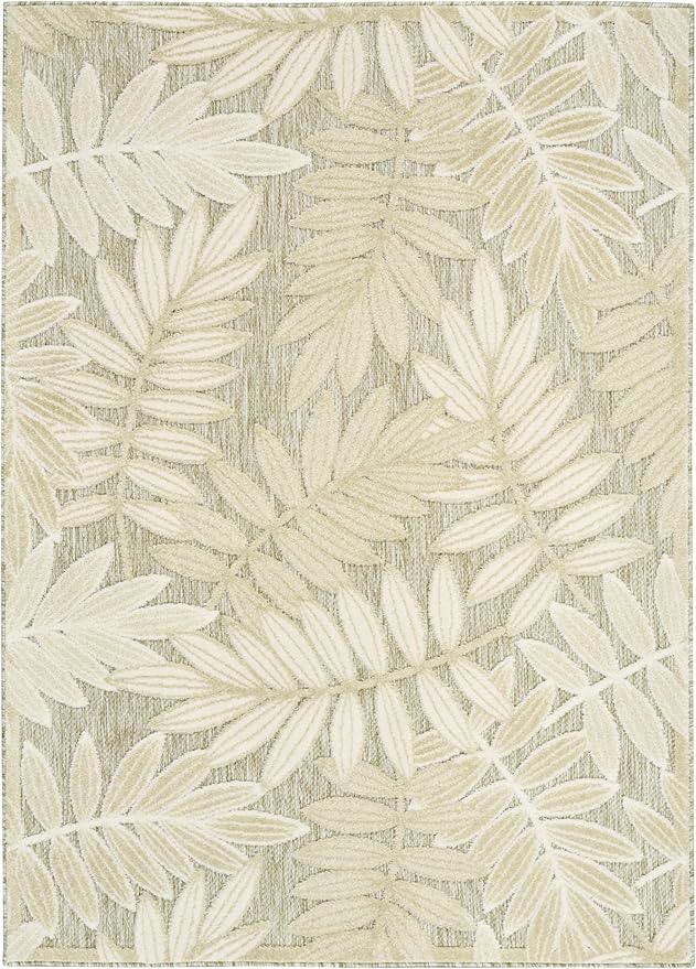 Nourison Home Aloha Ivory Sage 5'3" x 7'5" Area Rug - Easy Clean, Non Shedding, Bed Room, Living Room, Dining Room, Kitchen (5' x 8')