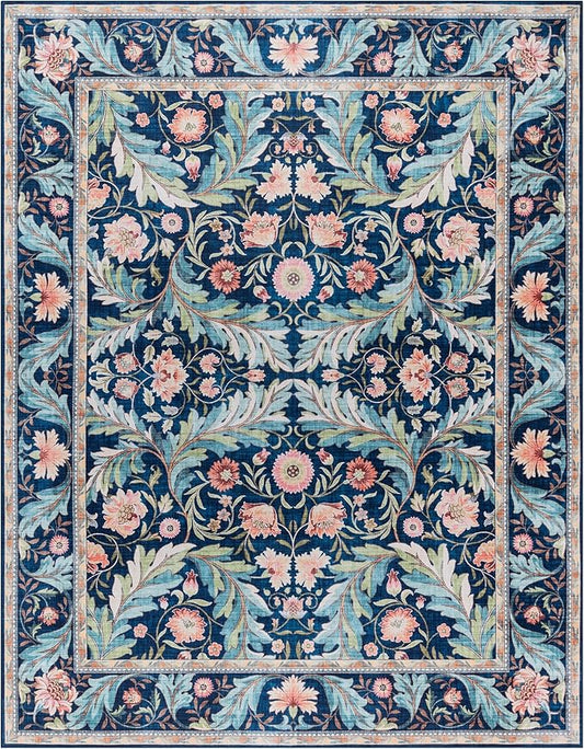 Gertmenian Indoor Boho Area Rug | Home Decor for Entryway, Bedroom, Living Room, Office, Kitchen | Non Slip, Soft, Printed Accent Rugs | Altair, Navy, 5x7 Standard, 24511