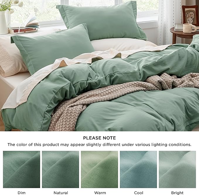 Bedsure Sage Green Oversized King Duvet Cover - 3 Pieces Prewashed Cotton-Like Extra Soft Bedding Set, Includes 1 Duvet Cover 120x98 Inches with Zipper Closure & 2 Pillow Shams, Comforter Not Included