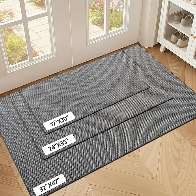 StepAura Indoor Ultra Thin Door Mat 24"x36", Low Profile Non Slip Rubber Backing Front Door Mat Indoor Entrance, Grey