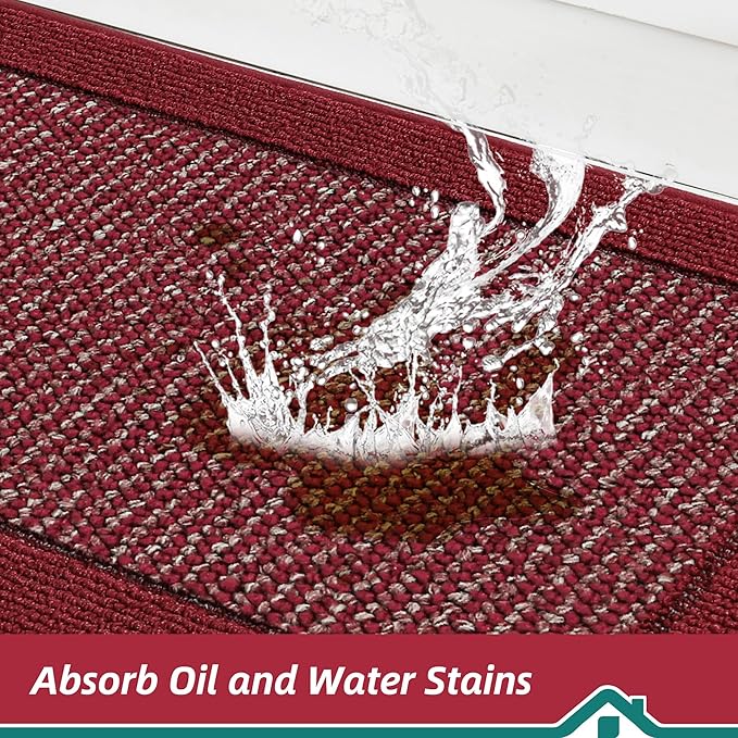 BEQHAUSE Kitchen Runner Rugs 24"x60", Kitchen Rugs Non-Slip Kitchen Mats for Floor, Absorbent and Stain Resistant Kitchen Mats, Machine Washable Rug for Kitchen, Hallway, Laundry & Sink, Red