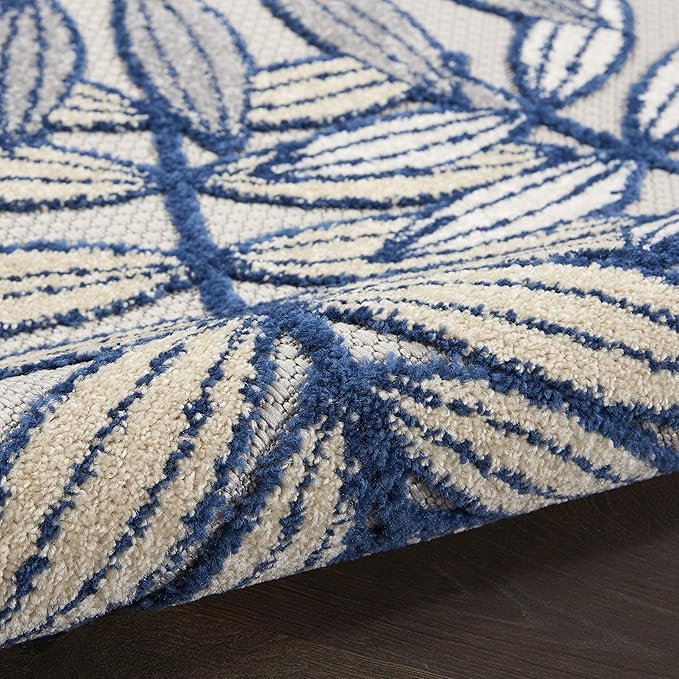 Nourison Home Aloha Ivory Navy 2' x 6' Area Rug - Easy Clean, Non Shedding, Bed Room, Living Room, Dining Room, Kitchen (6' Runner)