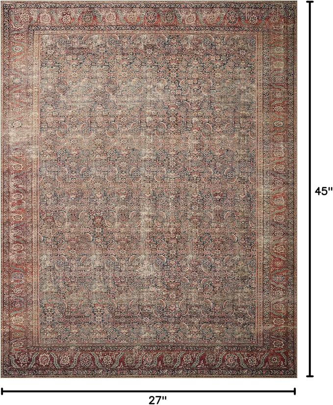 Loloi Wynter Collection WYN-09 Onyx/Multi 2'-3" x 3'-9" Accent Rug, .13" Thick, Area Rug, Soft, Durable, Printed, Vintage Inspired, Low Pile, Non-Shedding, Easy Clean, Living Room Rug