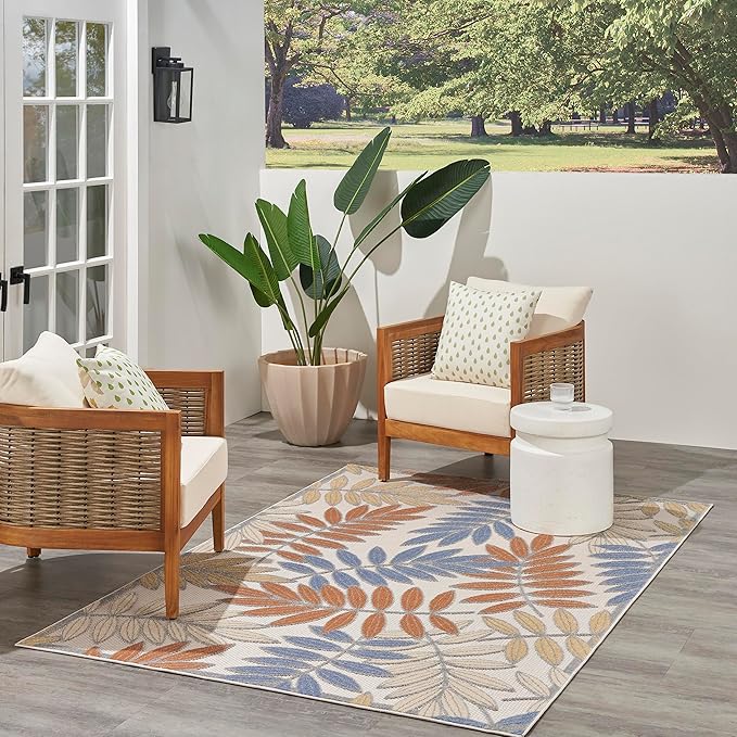 Nourison Home Aloha Blue Mocha 3'6" x 5'6" Area Rug - Easy Clean, Non Shedding, Bed Room, Living Room, Dining Room, Kitchen (4' x 6')