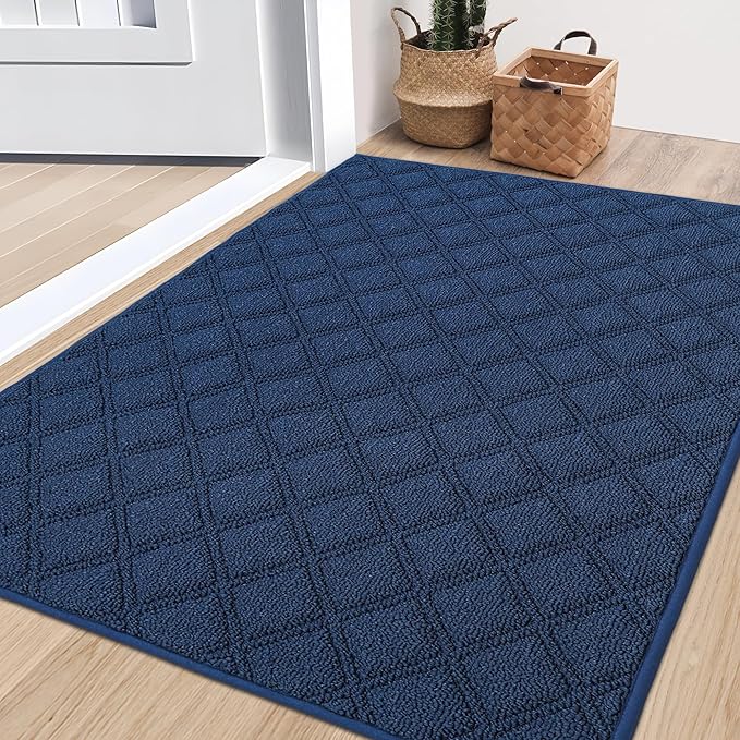 BEQHAUSE Dirt Trapper Door Mat 32" x 48", Non-Slip Washable Doormats Welcome Mat, Dirt Resistant and Absorbent Entrance Mat, Low Profile Floor Mats for Front Back Door, Entryway, Blue