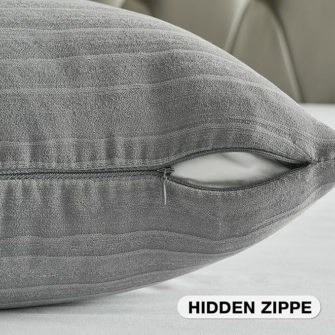 FUTEI Dark Grey Chenille Decorative Throw Pillow Covers 22x22 Inch Set of 2,Soft Crushed Striped Texture Cushion Case,Modern Home Decor for Couch Bed Living Room