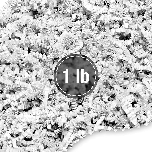 FRILLZ by DECOfill™ Crinkle Cut Paper Shred Filler (1 LB) for Baskets, Gifts, Packing and Protecting your Birthday, Weddings, Anniversary, Valentines Day, and other gifts (White)