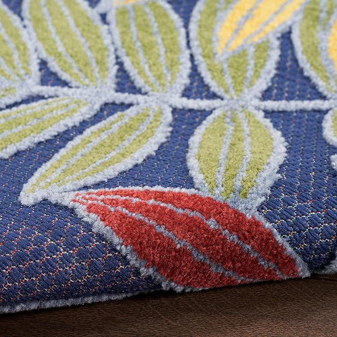 Nourison Home Aloha Navy Multicolor 5'3" x Round Area Rug - Easy Clean, Non Shedding, Bed Room, Living Room, Dining Room, Kitchen (5' x Round)
