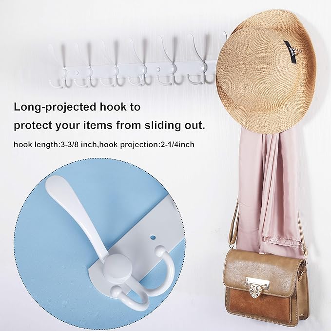 WEBI Coat Rack Wall Mounted,8 Tri Hooks for Hanging,Coat Hook,Hook Rack,Hook Rail,Coat Hanger Wall Mount Metal Wall Coat Rack for Coats,Hats,Jacket,Antique Copper