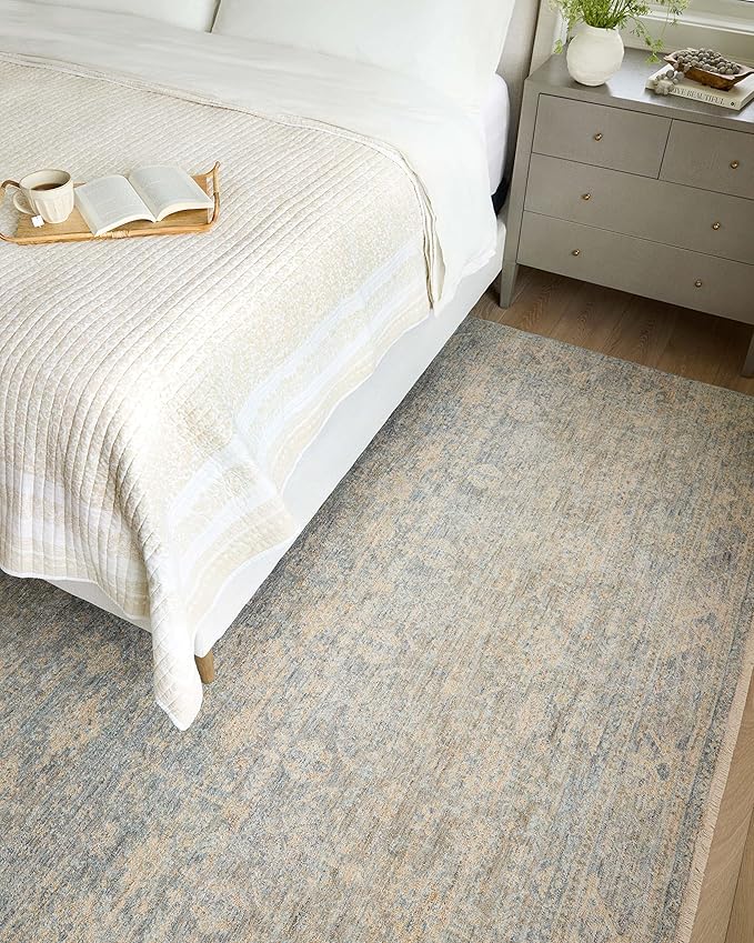 Loloi Angela Rose Blake Collection BLA-01 Sky/Beige 2'-0" x 3'-0", .25" Pile Height, Fringe, Accent Rug