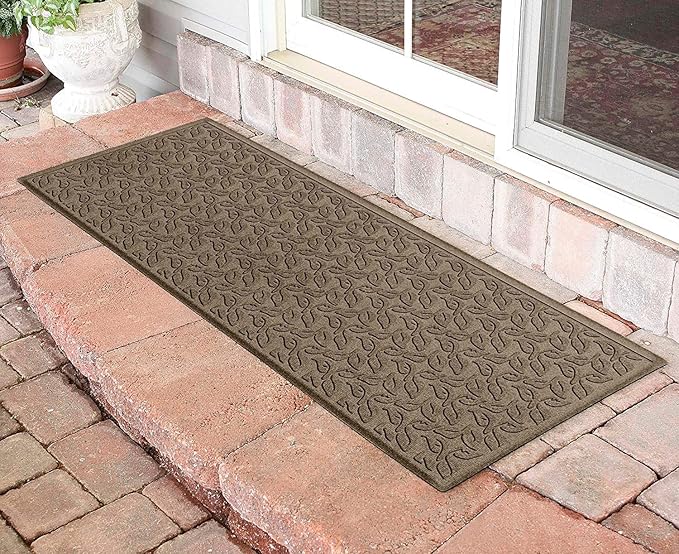WaterHog Water Trapping Door Mat - Slip-Resistant Indoor/Outdoor Entrance Rug for Front Door, Entryways, Patios, Porch, Mudrooms, Hallway, Made in USA, Dogwood Leaf Collection, Khaki/Camel, 2' x 5'