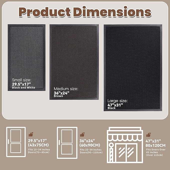 Fylyz Outdoor Indoor Door Mats for Entryway, Heavy Duty and Durable All-Weather Entry Mat, Low Profile, Non-Slip and Easy Clean Outdoor Doormat for Entrance, Patio and Garage (Black and white 47"x31")