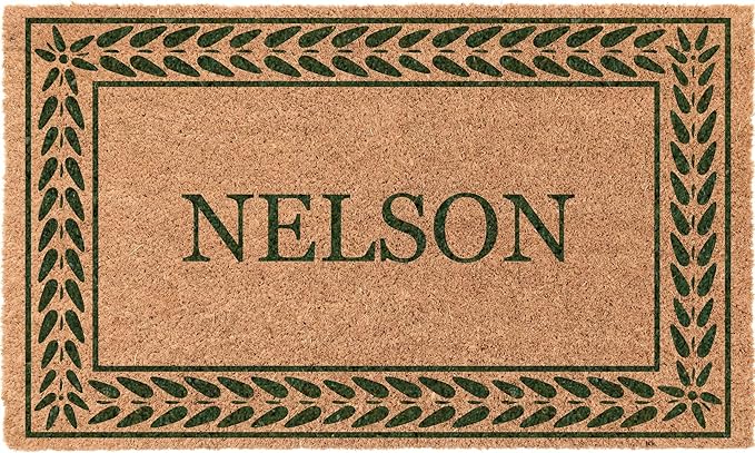 COCO MATS 'N MORE Green Leafy Vines Bordered Personalized Coco Doormat 18" x 30" with Vinyl Backing | Doormat Outdoor Catches Dirt for a Clean Home | Unique Housewarming Gifts