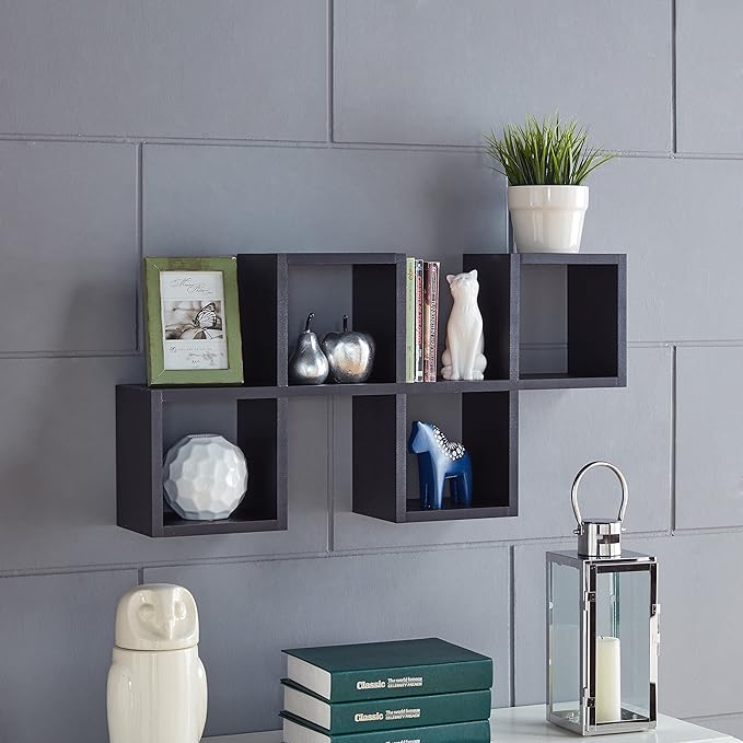 Danya B. Cubby Chessboard Wall Shelf - Horizontal or Vertical (Black)