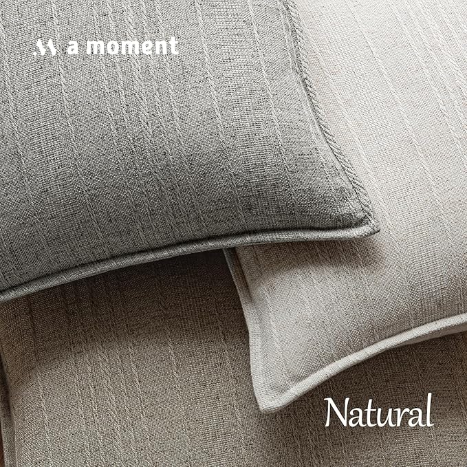 a moment Linen Pillow Covers Set of 2,Boho Farmhouse Throw Pillowcases Neutral Textured Decorative Covers for Couch Sofa, Soft Linen Blend Accent Case Cushion Living Room Home Decor 26"x26"Light Grey