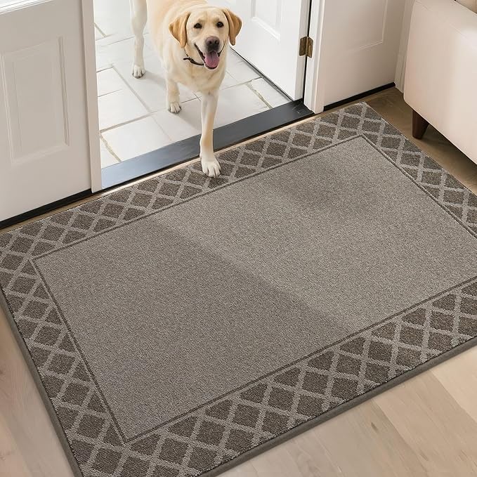 BEQHAUSE Door Mat Dirt Trapper Non Slip Entryway Rugs Absorbent Welcome Mat Low Profile Washable Front Door Mat for Muddy Paws,Entrance,Hallway, 32" x 48", Brown