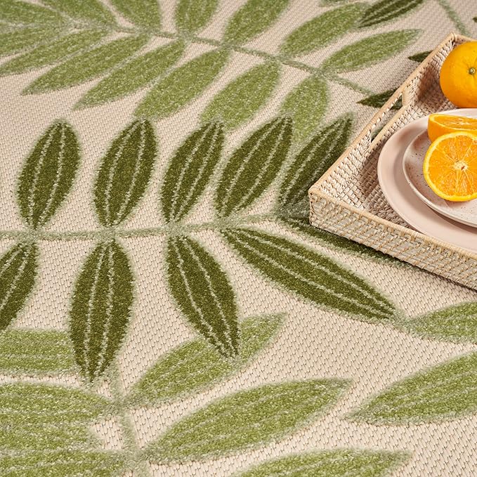 Nourison Home Aloha Ivory Green 3'6" x 5'6" Area Rug - Easy Clean, Non Shedding, Bed Room, Living Room, Dining Room, Kitchen (4' x 6')
