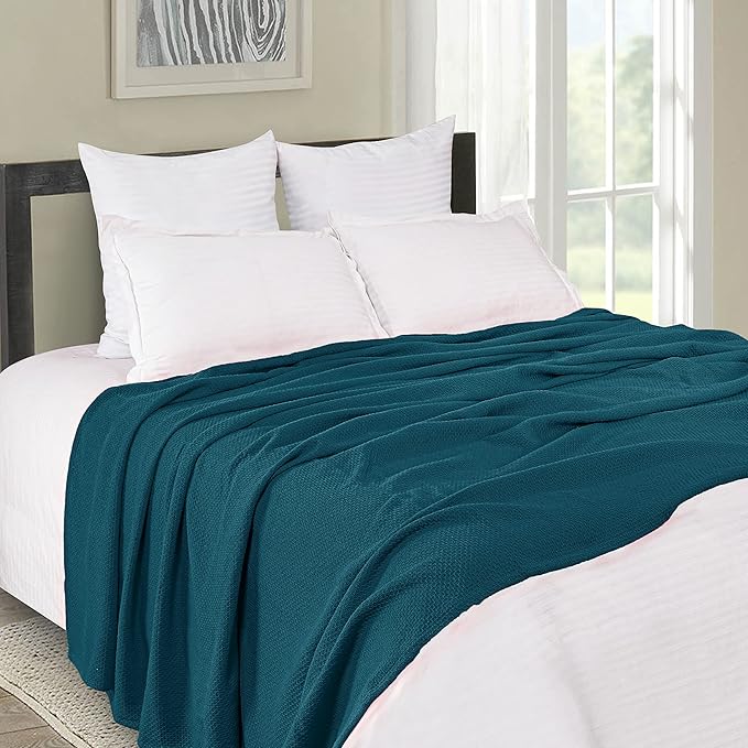 BOUTIQUO 100% Cotton Bed Blanket, Breathable Thermal Twin Size, Soft Honeycomb Waffle Blanket 60"x90", Perfect for Layering Any Bed for All Season, Teal