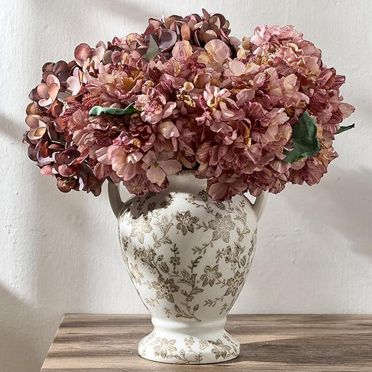 7.87 Inch Vintage Brown Chinoiserie Floral Vase, Antique Rustic Ceramic Vase for Home Decor, Living Room, Bookshelf, Office, Entryway, Garden, Chinoiserie Decor, Tuscan Decor