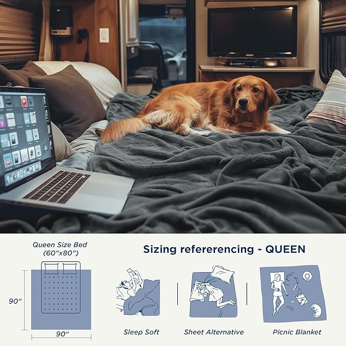 Bedsur Fleece Blankets Queen Size for Bed - GentleSoft Warm, Cozy, Soft & Thick Blanket for Winter, Heavy 500Gsm Anti-Static Design, Ideal for Couch & Sofa, Grey, 90x90 Inch