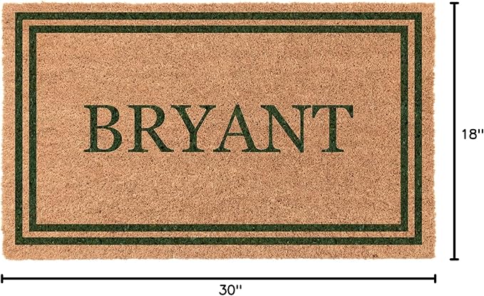 COCO MATS 'N MORE Green Double Bordered Personalized Coco Doormat 18" x 30" with Vinyl Backing | Personalized Coco Mats for Front Door Outdoor | Tough Coconut Husk Removes Dirt More Effectively