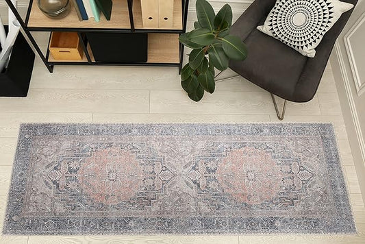 RugOver Machine Washable Area Rug, Pet-Friendly and Non-Slip Indoor Carpet for Kitchen, Bathroom, Living Room, Home Floor Decoration(Fossil/Salmon, 2'6" x 6'6")