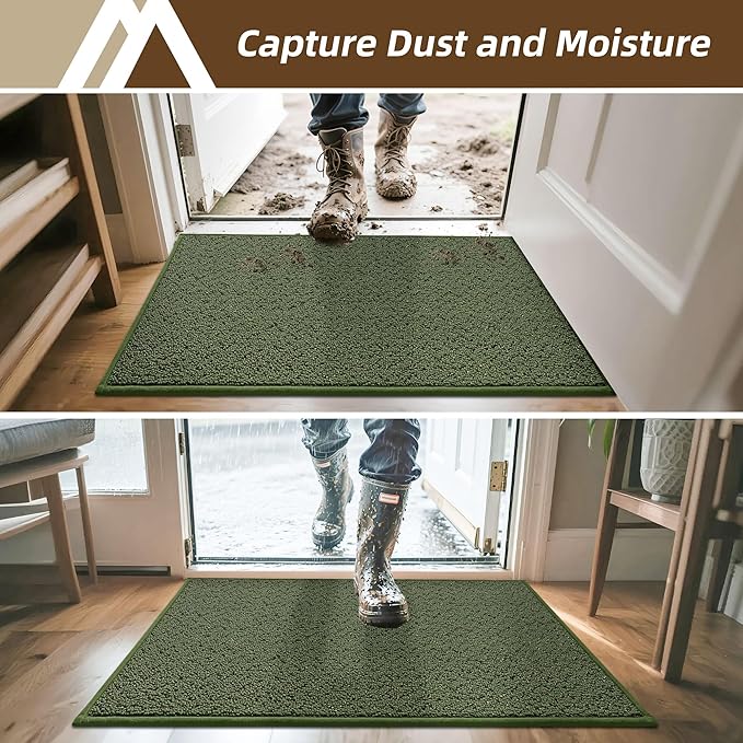 COSY HOMEER Door Mat 17" x 30" Non Slip Absorbent Entryway Rugs Dirt Trapper Doormats Washable Entrance Mats Low Pile Welcome Floor Mat for Front Back Door and Entry Mats,Green(Roll Packing)