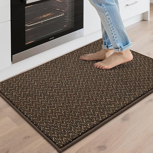 COSY HOMEER Kitchen Rugs 20"x32" Non-Slip Kitchen Mats for Floor Absorbent Stain Resistant Kitchen Floor Mat Machine Washable Rugs for Kitchen,Hallway,Sink,Brown