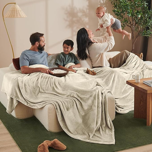 Bare Home Fleece Blanket - Giant Size - Ultra-Soft Lightweight for Bed, Sofa, and Couch - Luxury Microplush - Cozy Warm Blanket (Giant, Oyster)
