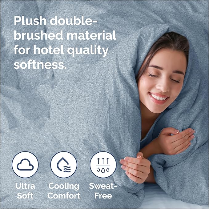 CGK Unlimited Duvet Cover Full Size Set - Extra Soft Full Size Duvet Cover 80 x 90 with 2 Pillow Shams - Hotel Quality w/Zipper Closures & Ties - Bedding and Bed Linens Set (Heathered Blue)