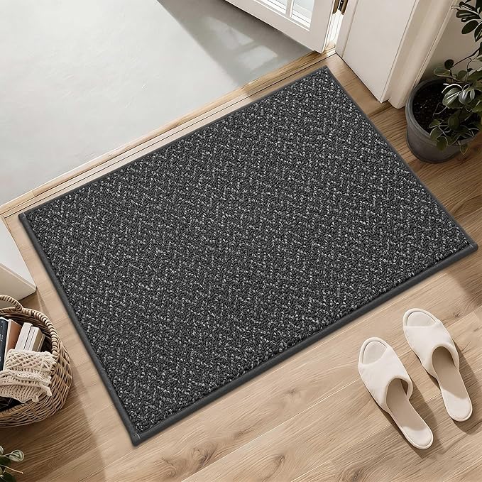 COSY HOMEER Door Mat 17" x 30" Non Slip Absorbent Entryway Rugs Dirt Trapper Doormats Washable Entrance Mats Low Pile Welcome Floor Mat for Front Back Door and Entry Mats,Dark Grey(Roll Packing)