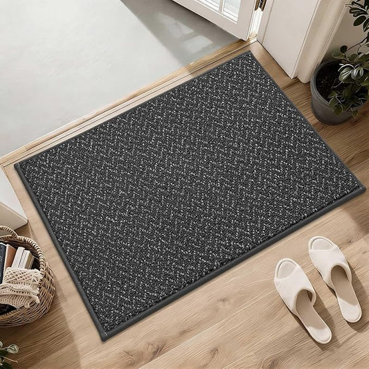 COSY HOMEER Door Mat 17" x 30" Non Slip Absorbent Entryway Rugs Dirt Trapper Doormats Washable Entrance Mats Low Pile Welcome Floor Mat for Front Back Door and Entry Mats,Dark Grey(Roll Packing)