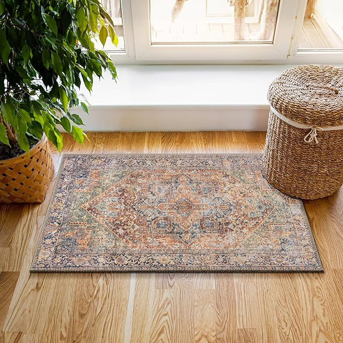 RugOver Machine Washable Area Rug, Pet-Friendly and Non-Slip Indoor Carpet for Kitchen, Bathroom, Living Room, Home Floor Decoration (Multicolor, 2' x 3')