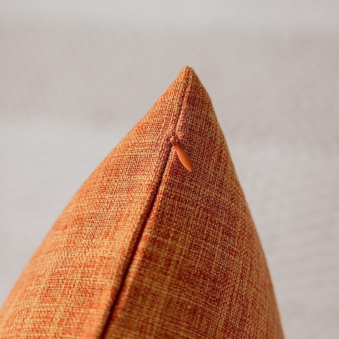 Home Brilliant 26x26 Euro Pillow Shams Set of 2 Square Lined Linen Throw Pillow Cases Soft Farmhouse Fall Throw Pillow Covers for Sofa Couch Playroom Thanksgiving, 26 x 26 Inch, Orange