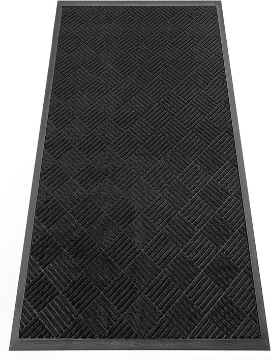 Indoor Outdoor Door Mat, 6’x 3' Doormat for Entryway, Rubber Backing Non Slip Front Door Mat Outside Entrance, Super Absorbent Commercial Floor Mat for Home Office, Black
