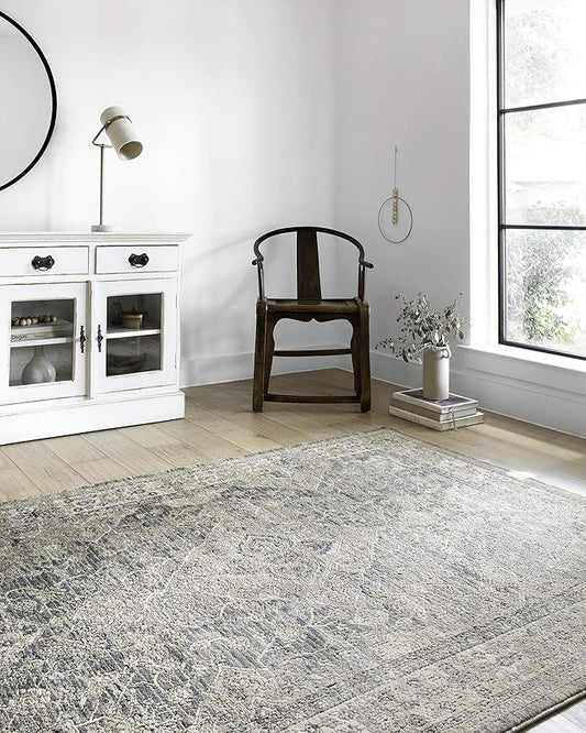 Loloi Teagan Collection TEA-04 Sky/Natural 5'-3" x 7'-6" Area Rug, Large, Soft Neutral Rug, High-Traffic for Living Room, Bedroom, Home Office, Dining Area