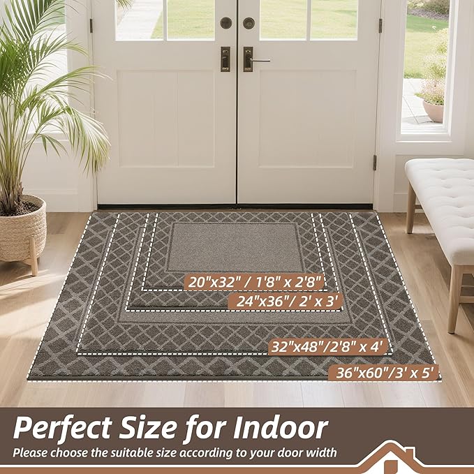 BEQHAUSE Door Mat Dirt Trapper Non Slip Entryway Rugs Absorbent Welcome Mat Low Profile Washable Front Door Mat for Muddy Paws,Entrance,Hallway, 24" x 36", Brown